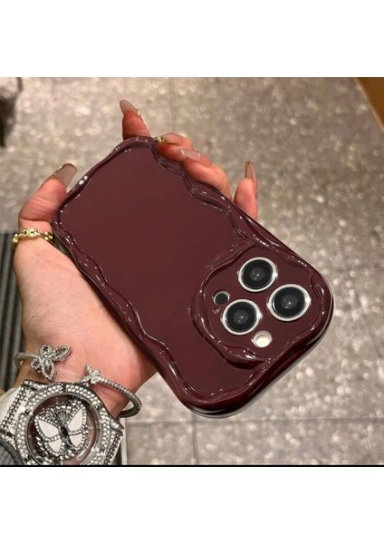 IPHONE 12 Promax 3D Dalgalı Kabartmalı Parlak Yüzeyli Bordo Kılıf fiyatları