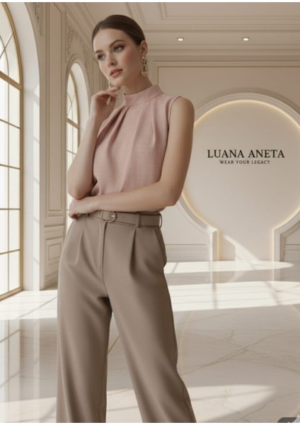 -Bluz Şık Yüksek Yaka Kolsuz- Düz Renk Ofis ve Günlük Kullanım Pembe fiyatları