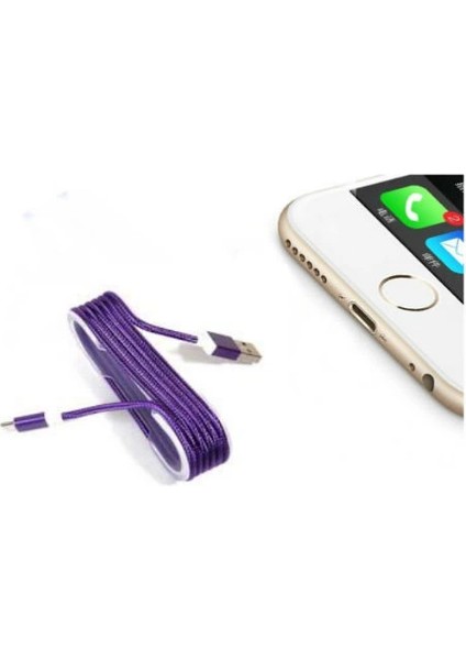 Iphone Örgü Şeklinde Renkli Çelik Şarj Data Kablosu - Mor