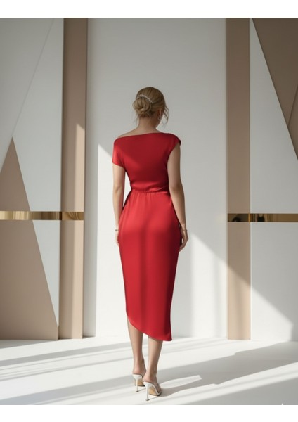 -Elbise Zarif Tek Omuzlu Saten Gece Elbisesi fiyatları