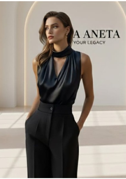 -Bluz Kadınlar Için Şık Kolsuz V Yaka- Ofis'ten Partiye Şık Gömlek,