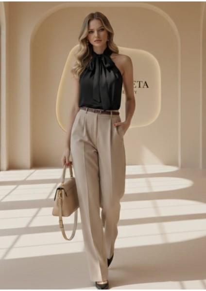 -Bluz Kemer Detaylı Bağlamalı Şık