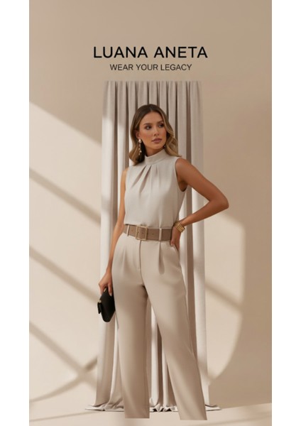 -Bluz Kadınlar Için Şık Yüksek Yaka Kolsuz - Düz Renk Ofis ve Gece Gündüz Kullanım,