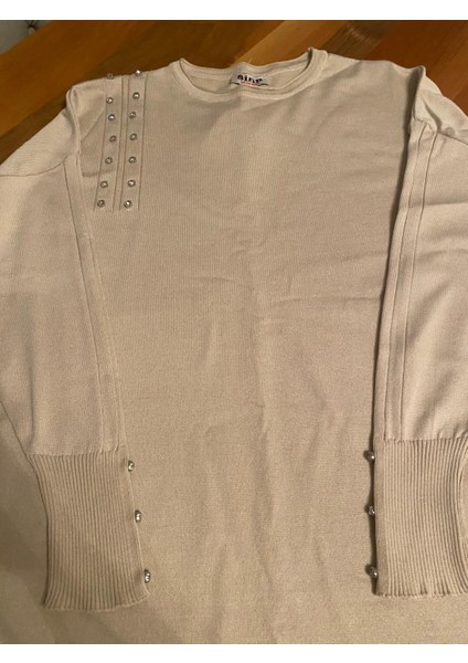 Bisiklet Yaka Taşlı Merserize Triko Tunik modelleri