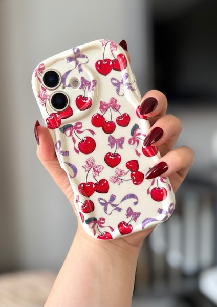 IPHONE 16 Kiraz / Fiyonk Desenli Ekru Renk Kılıf fiyatları