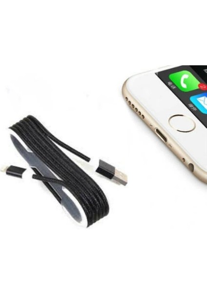 Iphone Örgü Şeklinde Renkli Çelik Şarj Data Kablosu - Siyah