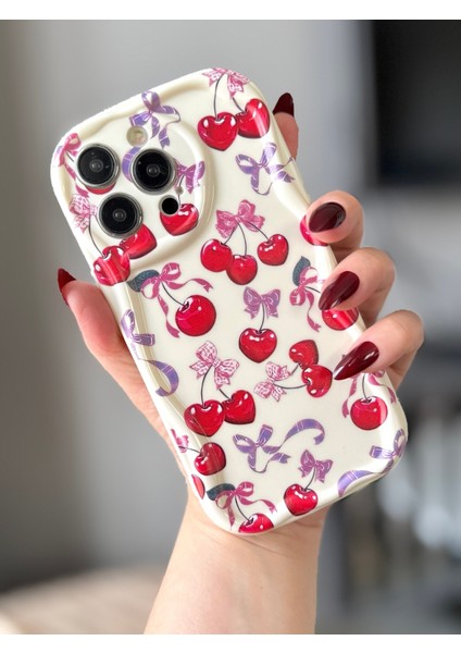 IPHONE 16 Pro Max Kiraz / Fiyonk Desenli Ekru Renk Kılıf fiyatları
