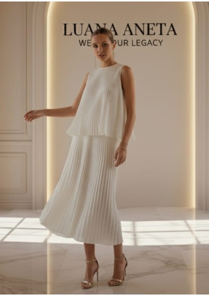 -Bluz Zarif Pileli 2'li Etek Takım