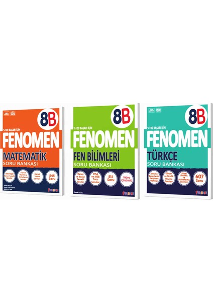8.sınıf Fenomen Yayıncılık 8b Türkçe-Matematik-Fen Soru Bankası 3'lü Seti