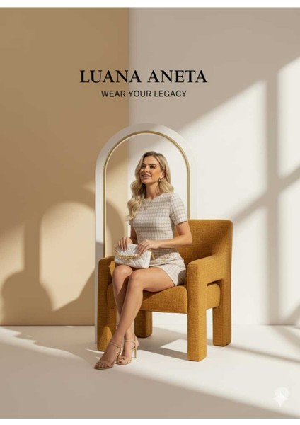 -Bluz Etek Takım Kadınlar Için Ekose Desenli Yuvarlak Yaka Günlük Aneta Luana indirimleri