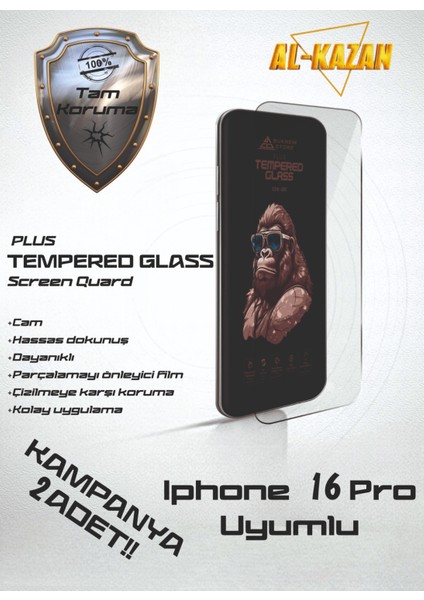 iPhone 16 Pro Şeffaf Kırılmaz Ekran Koruyucu (2'li Paket)Ultra Ince, Anti Çizik&darbeye Dayanıklı