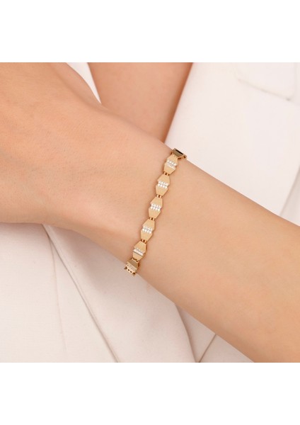 Taşlı Tasarım Altın Bileklik - 14K modelleri