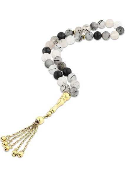 Rutil Kuvars Taşlı Altın Tesbih - 14K