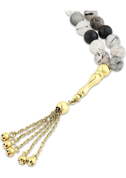 Rutil Kuvars Taşlı Altın Tesbih - 14K fiyatları