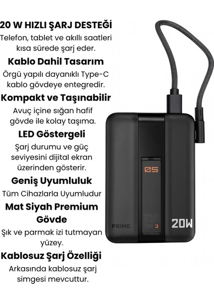 20W Hızlı Şarj Destekli Magsafe Kablosuz Powerbank | Dahili Type-C Kablolu, LED Göstergeli, Kompakt Taşınabilir Şarj Cihazı modelleri
