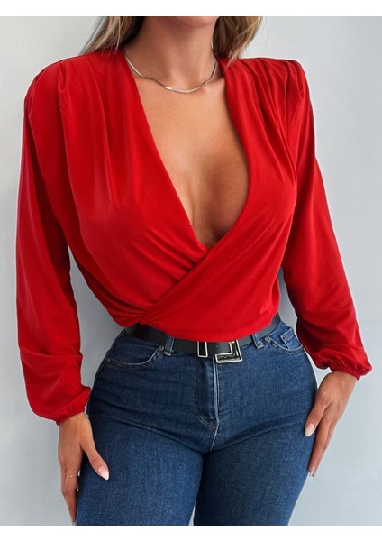 Kadın Uzun Kollu Kruvaze Yaka Sandy Bluz