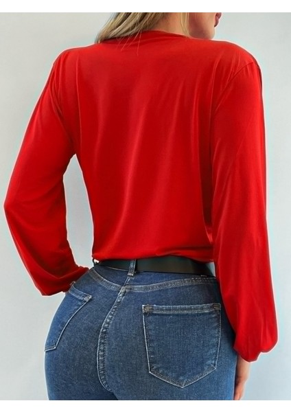 Kadın Uzun Kollu Kruvaze Yaka Sandy Bluz