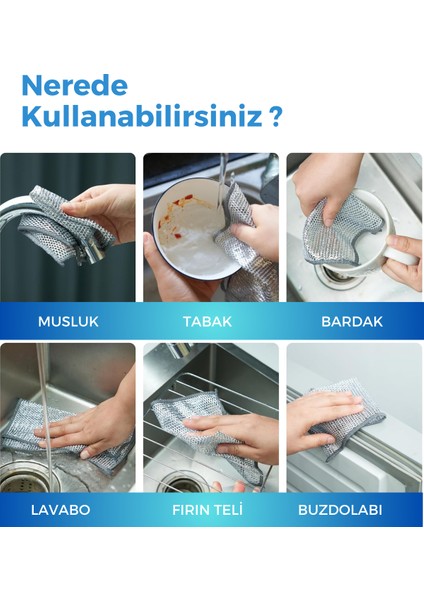 4 Adet Inox Telli Ovucu 2 Katlı Temizlik Bezi- Çizmez Bulaşık Bezi Bulaşık Teli 20X20 cm modelleri