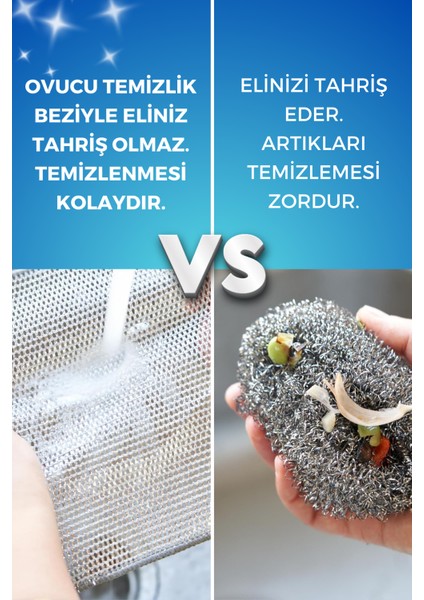 4 Adet Inox Telli Ovucu 2 Katlı Temizlik Bezi- Çizmez Bulaşık Bezi Bulaşık Teli 20X20 cm