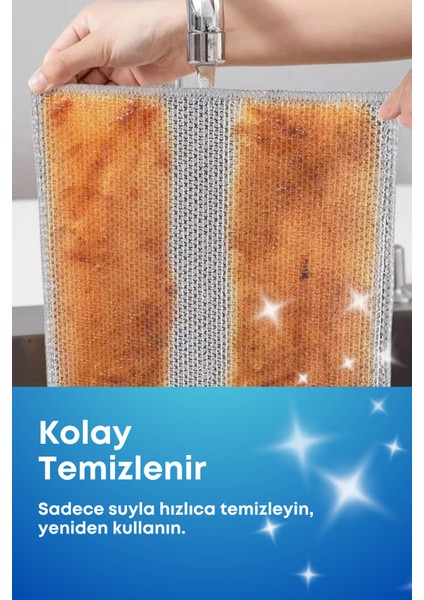 4 Adet Inox Telli Ovucu 2 Katlı Temizlik Bezi- Çizmez Bulaşık Bezi Bulaşık Teli 20X20 cm