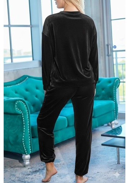 Aknbutik Kadın Uzun Kollu Yuvarlak Yakalı Kadife Bluz ve Pantolon Takım modelleri