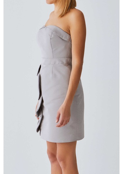 Büzgülü Straplez Elbise Gri Y1121055_004 fiyatları