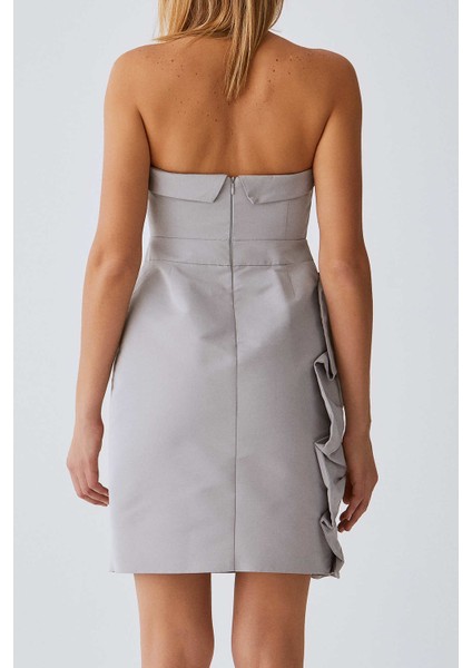 Büzgülü Straplez Elbise Gri Y1121055_004 modelleri