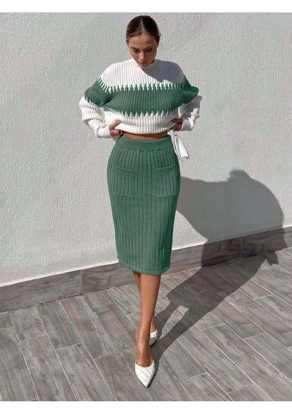 Kadın Uzun Kollu Triko Etekli Takım modelleri