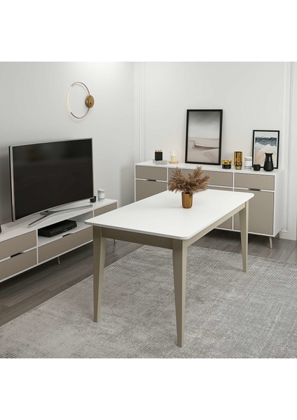 Elina Açılır Yemek Masası - Beyaz/kumtaşı modelleri