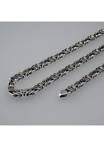 140 Mikron Oksitli Kare Kral Gümüş Zincir