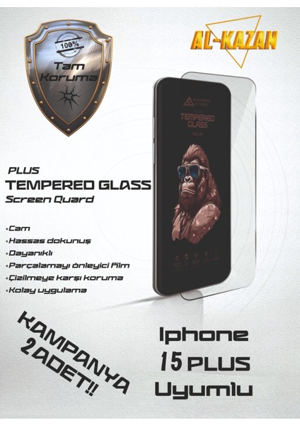 iPhone 15 Plus Şeffaf Kırılmaz Ekran Koruyucu (2'li Paket)Ultra Ince, Anti Çizik&darbeye Dayanıklı