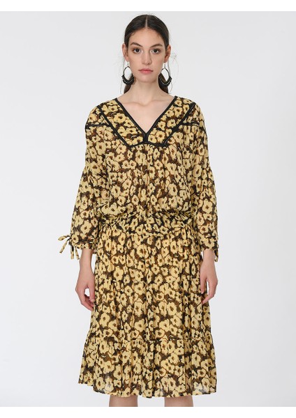 Belden Lastikli Desenli Bluz Standart Renk Y1967147_089