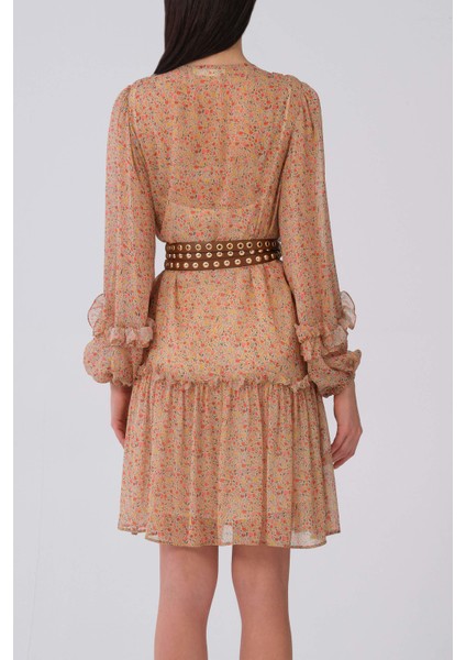 Önü Fırfırlı Uzun Kol Çiçek Desenli Günlük Elbise Standart Renk Y2111039_089 fırsatları