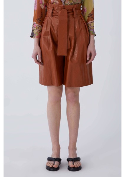 Kemerli Rengi Kadın Şort Taba Y2112080_022