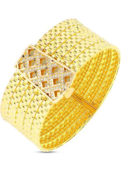 Taşlı Tasarım Altın Kelepçe Bilezik - 14K fiyatları