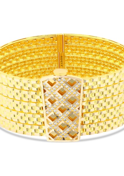 Taşlı Tasarım Altın Kelepçe Bilezik - 14K fırsatları