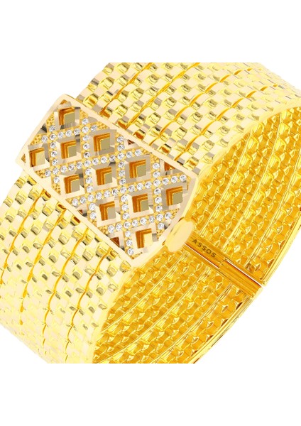 Taşlı Tasarım Altın Kelepçe Bilezik - 14K indirimleri