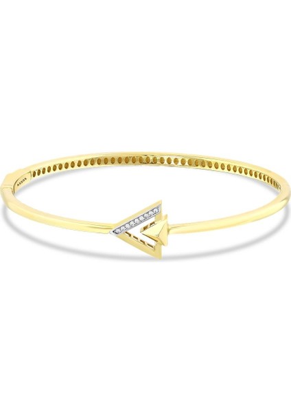 Taşlı Tasarım Altın Kelepçe Bilezik - 14K