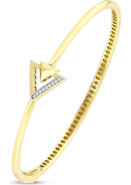 Taşlı Tasarım Altın Kelepçe Bilezik - 14K fiyatları