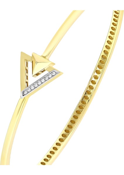 Taşlı Tasarım Altın Kelepçe Bilezik - 14K indirimleri