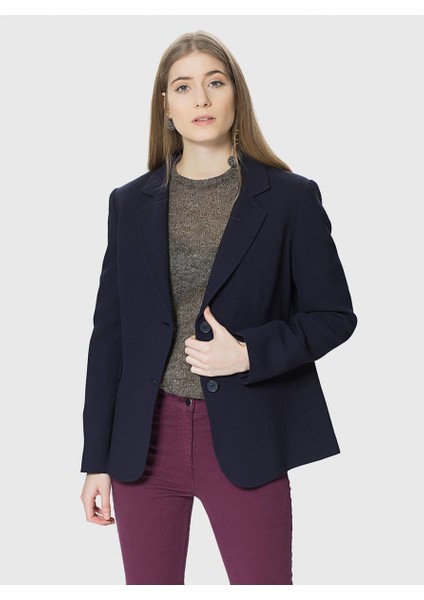 Düğme Detaylı Yırtmaçlı Yün Ceket Lacivert K1816074_015