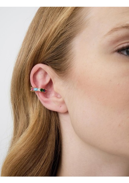 Karışık Parlak Taş Detaylı Kıkırdak Küpesi