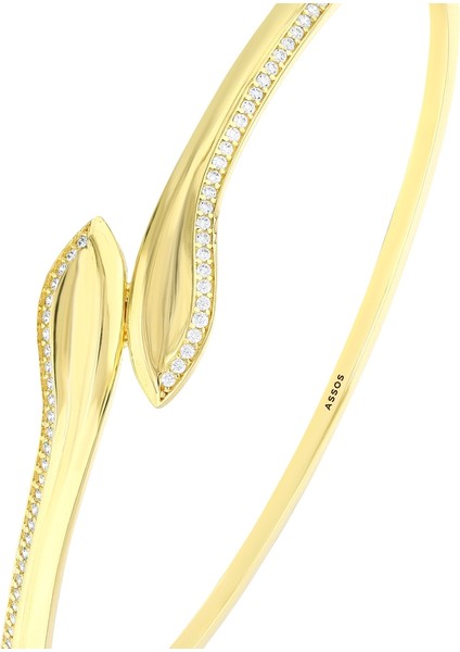 Taşlı Tasarım Altın Kelepçe - 14K indirimleri