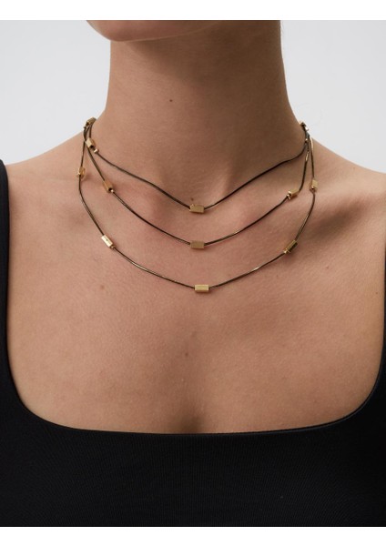 Karışık Dikdörtgen Figürlü Üçlü Ayarlanabilir Kolye