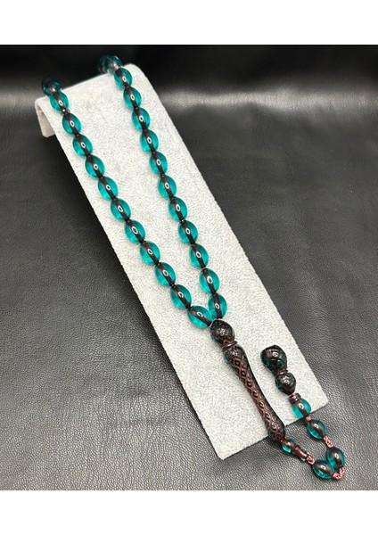 Imame Işlemeli Beyzi Kesim Petrol Yeşili Toz Kehribar Tesbih