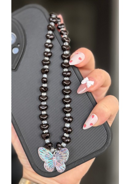 Miraztasarısiyah Incili Sallanan Kelebek Aksesuarlı Telefon Charmı Telefon Askısı Telefon Ipi fiyatları