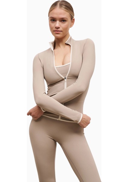 Base Contrast Trim Zip Up Jacket Şekillendirici Kontrast Detaylı Kadın Ceket indirimleri