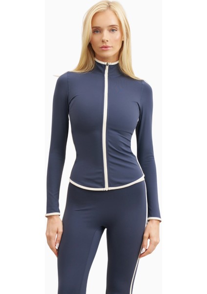 Base Contrast Trim Zip Up Jacket Şekillendirici Kontrast Detaylı Kadın Ceket