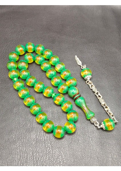 Yeşil Sarı Renk Küre Kesim Özel Sürmeli Toz Kehribar Tesbih modelleri