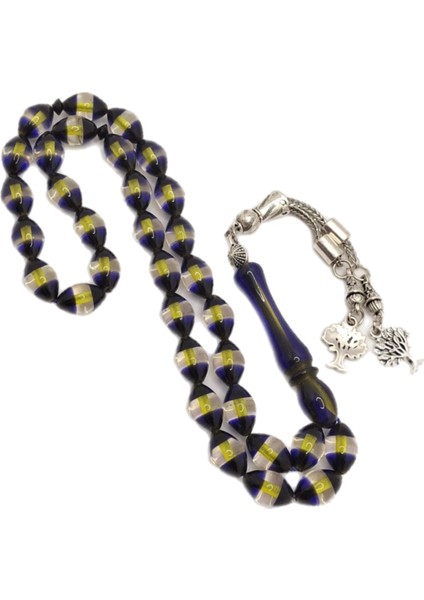 Sarı Lacivert Arpa Kesim Sürmeli Toz Kehribar Tesbih modelleri